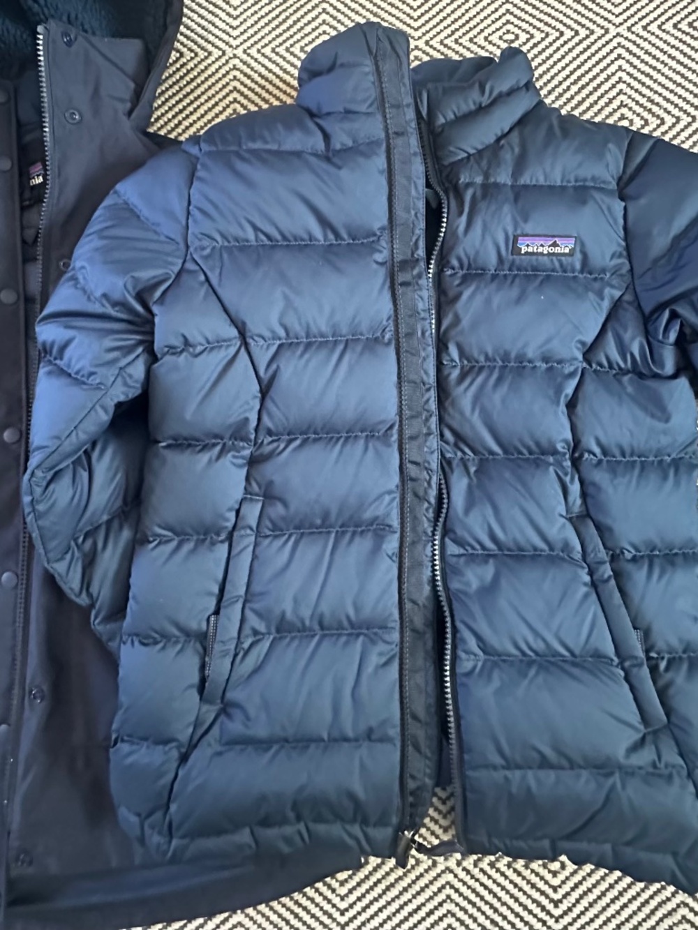 Girls blue Patagonia 3 in 1 winter spring puffer down jacket